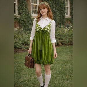 Velvet VTG Dress Babydoll Bubble Hem Forest Fairy Twee Silk Quiet Luxury USA M